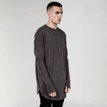 Hip Hop Mens T Shirts Extended Cuff Ripped Long Sleeve Men T-Shirt