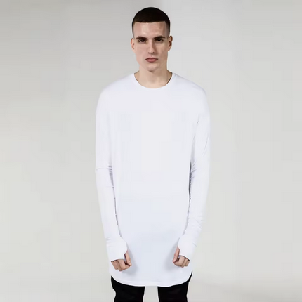 Hip Hop Mens T Shirts Extended Cuff Ripped Long Sleeve Men T-Shirt