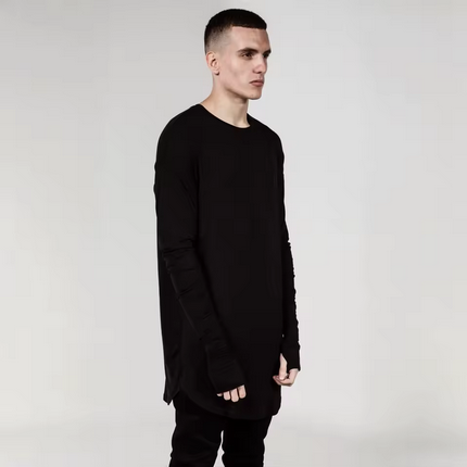 Hip Hop Mens T Shirts Extended Cuff Ripped Long Sleeve Men T-Shirt